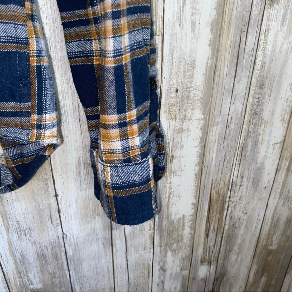 Lucky Brand Blue Yellow Plaid Flannel Button Down Shirt 100% Cotton Small - Picture 4 of 5